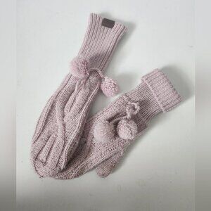 ROOTS | Wool mittens with pom pom blush pink OS